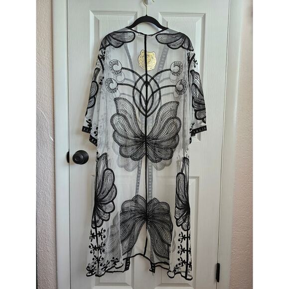 NWT Jessica Taylor Sheer Lace Black Kimono Cover Up One Size - Picture 5 of 5